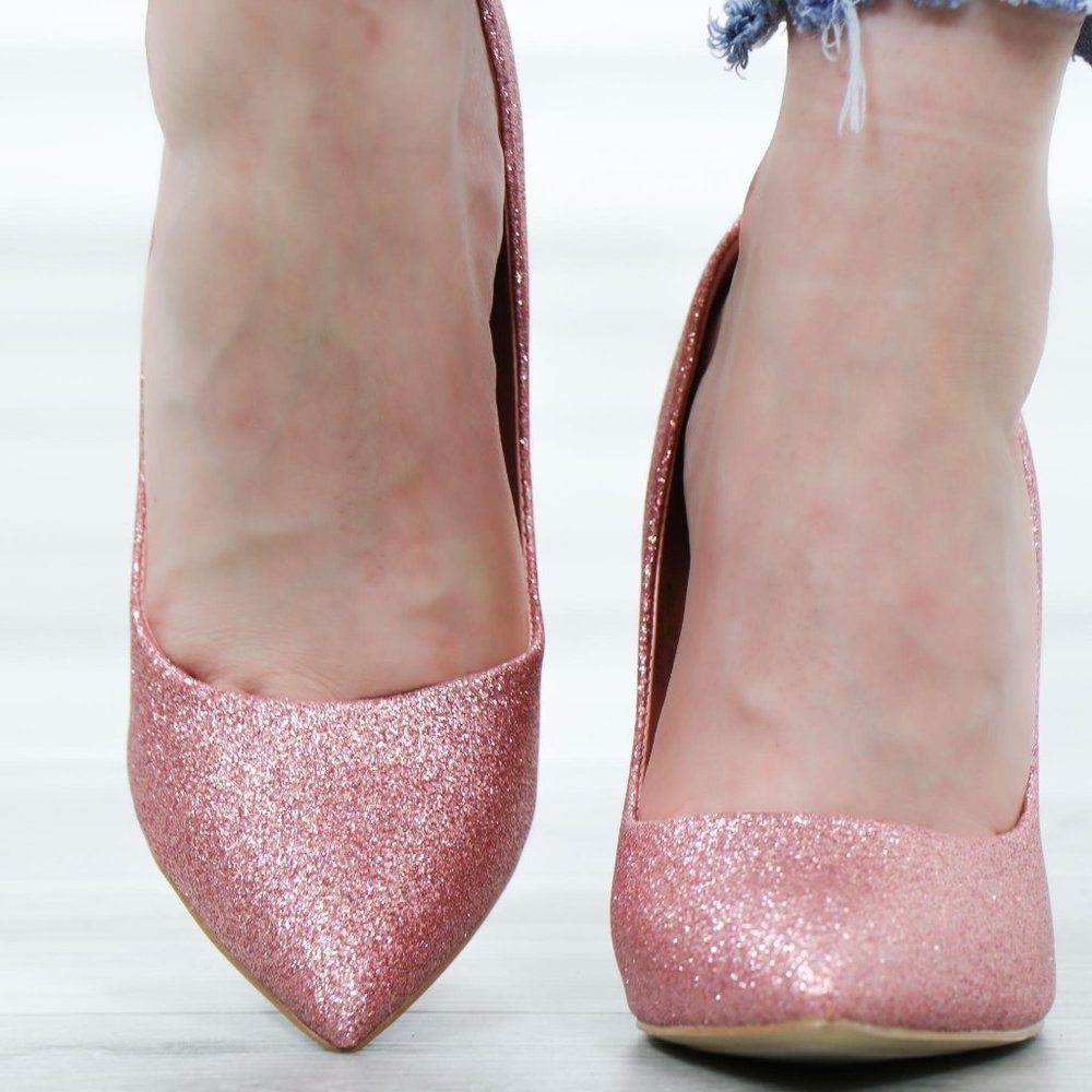 Glitter Pointed Toe High Heel Wedding Party Pumps - Picture 3 of 15
